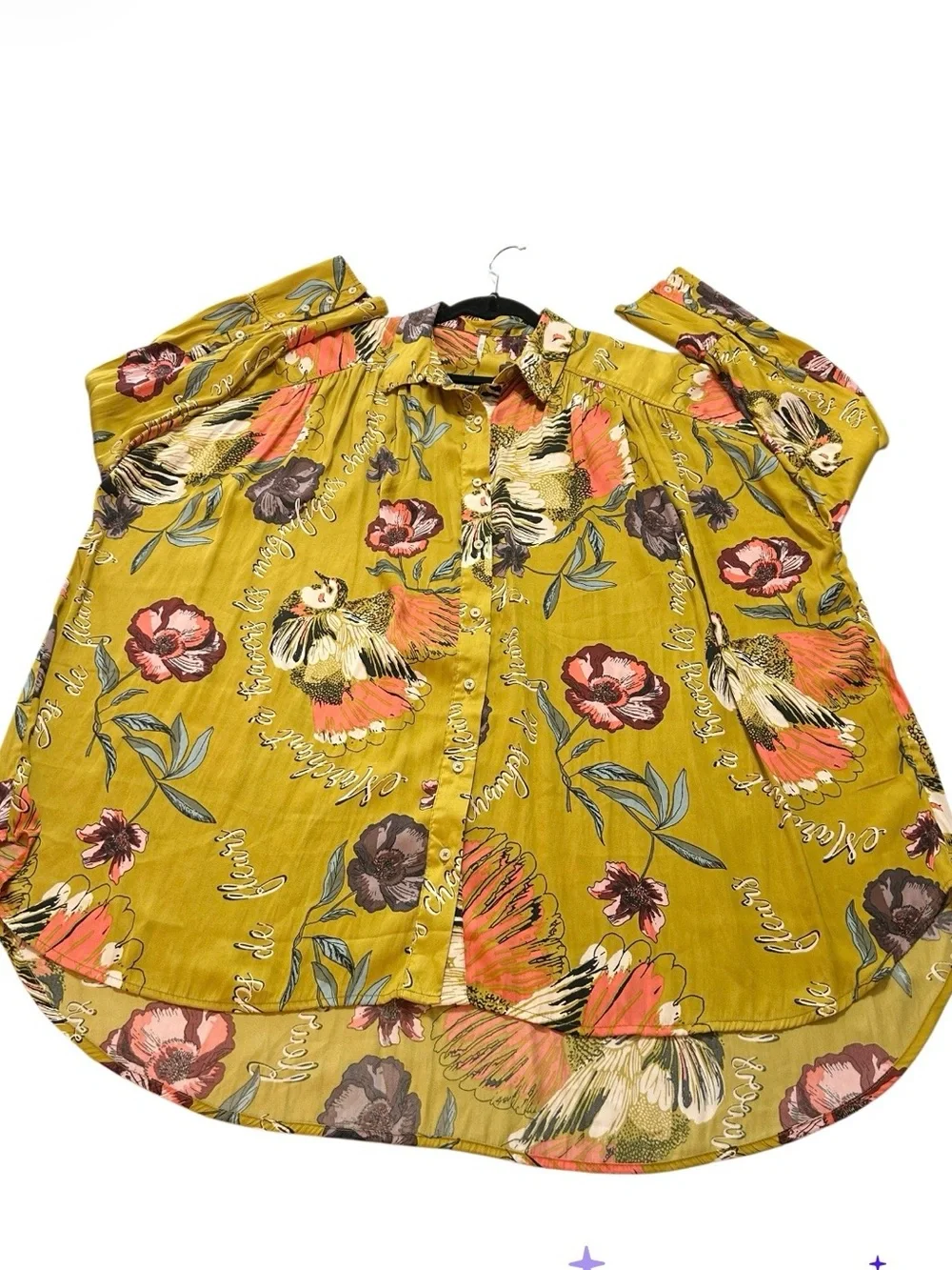 Free People Champs de Fleurs Silky Nights Button-down Tunic Top Floral Sz L - Picture 13 of 15